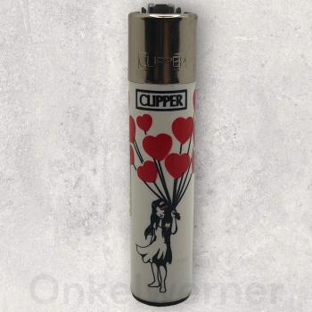 Street Art Girl Balloons Clipper Feuerzeug Red Pin